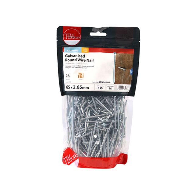 TIMBAG 1KG 65MM GALV ROUND WIRE NAILS (2.65MM) GRW26565B