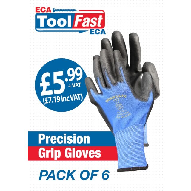 PU Glove (Blue/Black) Large 6 Pack ECA LABEL (PRECISION)