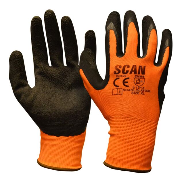 Foam Latex glove Orange/Black Large 6 Pack ECA LABEL