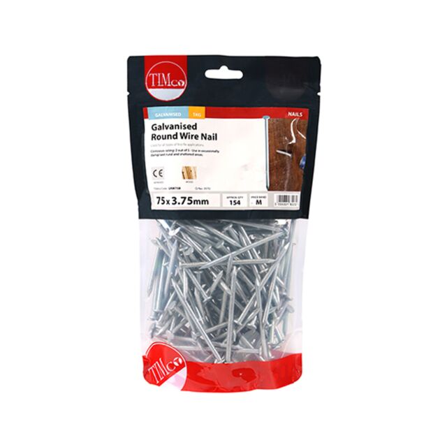 TIMBAG 1KG 75MM GALV ROUND WIRE NAILS (3.75MM) GRW75B