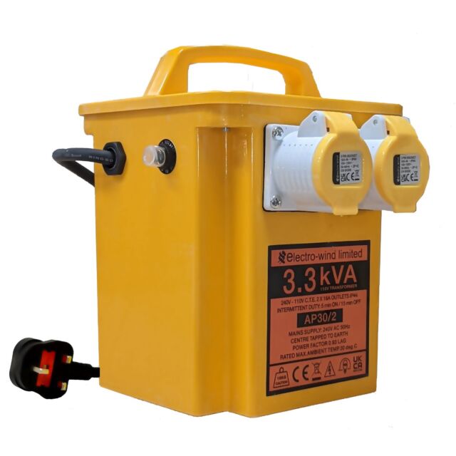 TRANSFORMER 3.3KVA AP30/2 16AMP TWIN OUTLET CE APPROVED