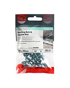 TIMPAC ROOFING BOLTS M6 X 30 (PACK OF 10) C/W SQUARE NUTS