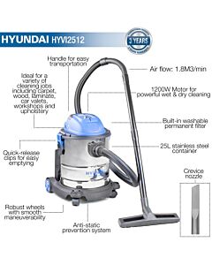 Hyundai 1200W 3-In-1 Vacuum Wet and Dry