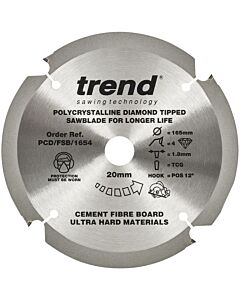 Fibreboard sawblade PCD 165mm 4T x 20mm Trend Fibre Cement PCD/FSB/1654